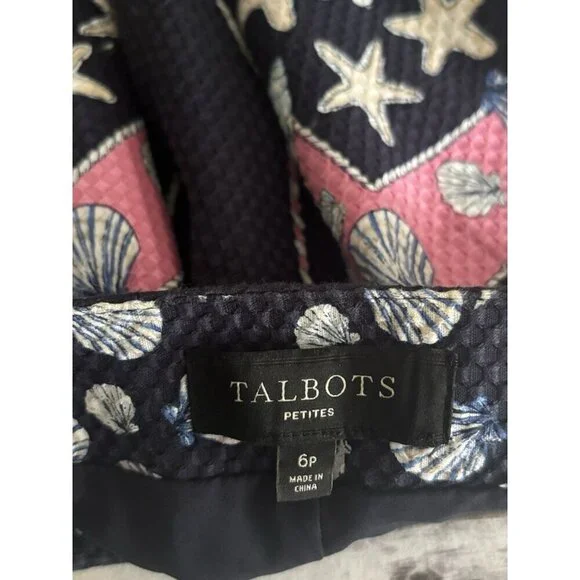 Talbots Navy Pink Shell Starfish Beach Nautical Print Pencil Side Zip Skirt 6 P - Picture 5 of 9